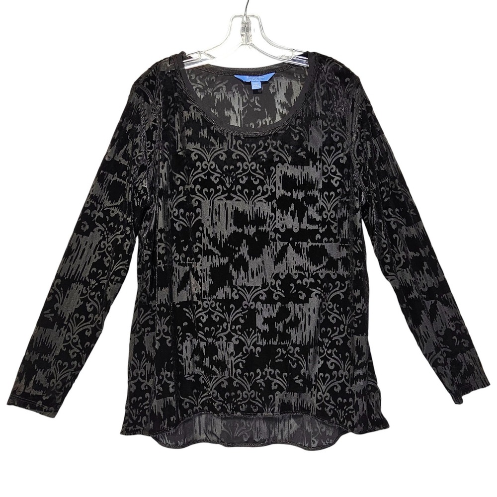 Simply Vera Wang Women's Black Burnout Velvet Damask‎ L/S Top PXL Whimsigoth